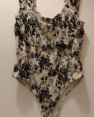 body con fantasia floreale nera