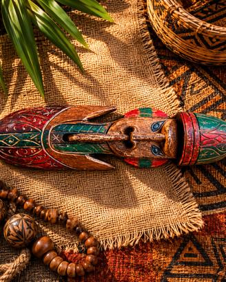 Autentica maschera africana decorativa in legno