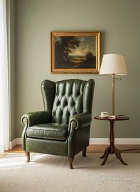 Poltrona Bergere' in pelle vintage verde