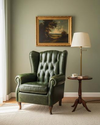 Poltrona Bergere' in pelle vintage verde