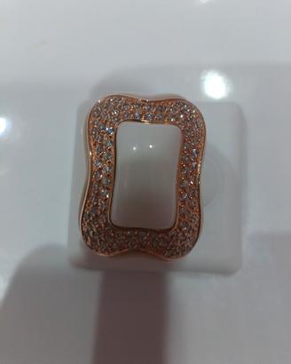 anello scintillato argento rosé e agata bianca.