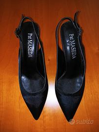 Scarpe chanel raso nero tacco cm8 n37
