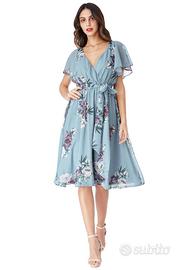 Vestito abito chiffon azzurro floreale da 40 a 50