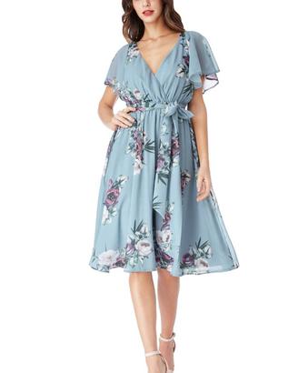 Vestito abito chiffon azzurro floreale da 40 a 50