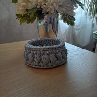 cestino in fettuccia ad uncinetto punto puff 