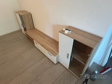 Mobile soggiorno porta TV legno chiaro e bianco