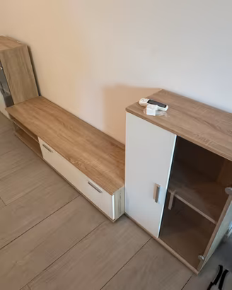 Mobile soggiorno porta TV legno chiaro e bianco