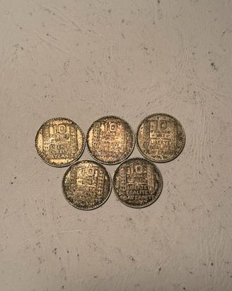 Lotto 5 monete in argento francesi