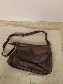 Borsa tracolla in pelle patchwork marrone
