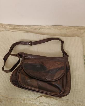 Borsa tracolla in pelle patchwork marrone
