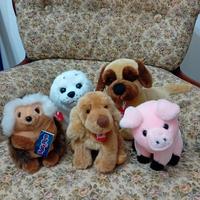 peluche riccio, orso, 2 cani, foca, maialino trudi