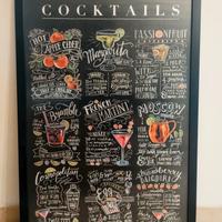 Poster "Cocktails" con cornice in legno (nuovo)
