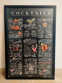 Poster "Cocktails" con cornice in legno (nuovo)