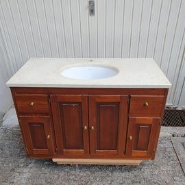 Lavabo vintage sospeso in marmo bianco e legno