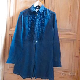camicia blu di lino
