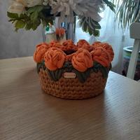 Cestino in fettuccia ad uncinetto 