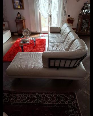 Divano con penisola - Pelle - Ghiaccio/Antracite