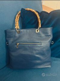 Borsa pelle manico bamboo