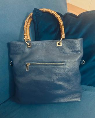 Borsa pelle manico bamboo
