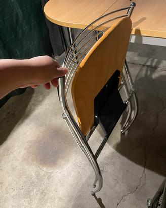 3 sedie in rovere e metallo pieghevoli