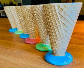 Set 6 coppette gelato forma cono  cialda/ceramica