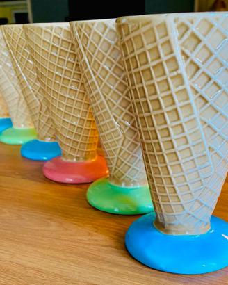 Set 6 coppette gelato forma cono  cialda/ceramica
