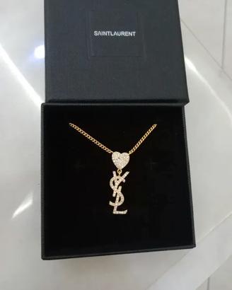 Collana con doppio pendente logo ysl e cuore