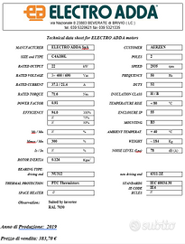 MOTORE ELETTRICO TRIFASE 22 kW