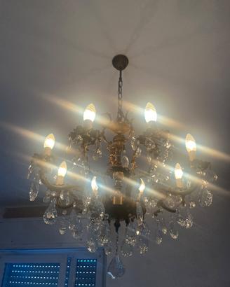 lampadario a gabbia in bronzo/ottone con pendenti