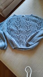 Maglione traforato azzurro effetto mohair donna