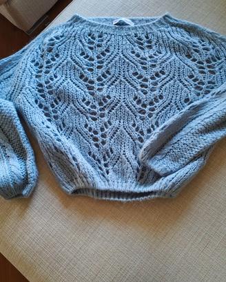 Maglione traforato azzurro effetto mohair donna