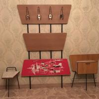 Ingresso con attaccapanni, mobiletto e sedile '70