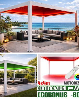 Pergola bioclimatica 4x4 motorizzata LED pensilina