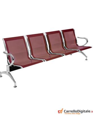 Panca per sala attesa 4 posti in acciaio Rosso