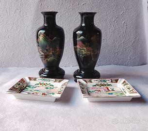 Coppia Vasi Fujian & 2 Posaceneri Ceramica Cantone