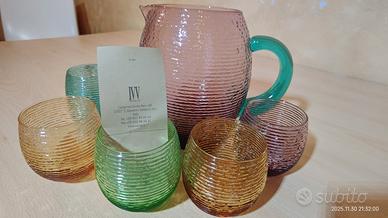 Set 5 bicchieri acqua multicolore + caraffa marchi