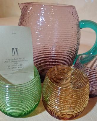 Set 5 bicchieri acqua multicolore + caraffa marchi