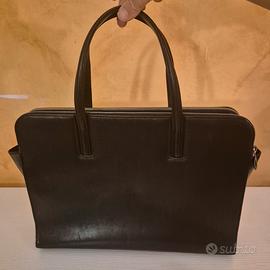 Montblanc borsa in pelle nera con porta laptop
