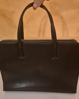 Montblanc borsa in pelle nera con porta laptop