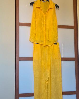 completo  pantaloni in lino giallo taglia M