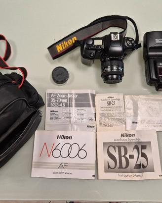 Nikon N6006 (F601) + AF 35-70mm + Flash SB-25 
