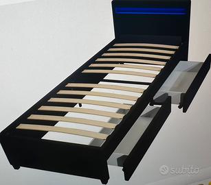 Letto singolo con led e due cassetti estraibili