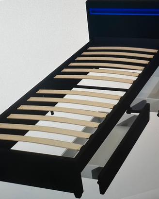 Letto singolo con led e due cassetti estraibili