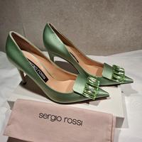 Sergio Rossi sr1 décolleté in raso verde con fibbi