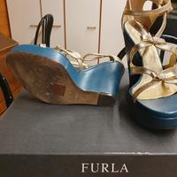 FURLA zeppe-sandalo oro petrolio