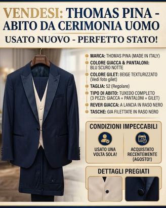 abito da cerimonia uomo Thomas Pina - taglia 52
