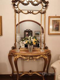 consolle in legno dorato con specchiera