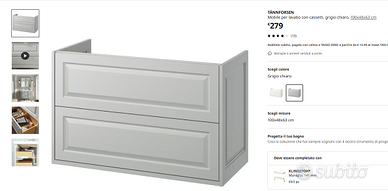 mobile per lavabo TÄNNFORSEN IKEA GRIGIO CHIARO