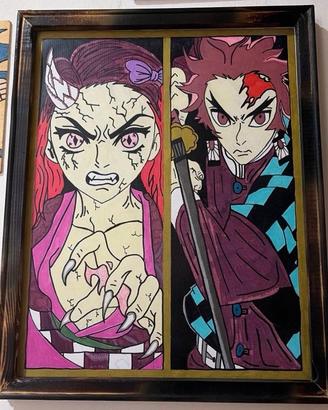 quadro dipinto a mano Demon Slayer pezzo unico