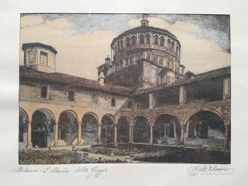 Incisione stampa su seta "G.M. D'Amico" Milano